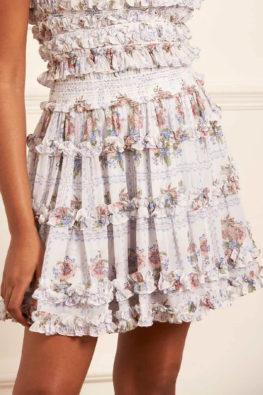 Tiled Blooms Chiffon Smocked Micro Mini SkirtCrinoline