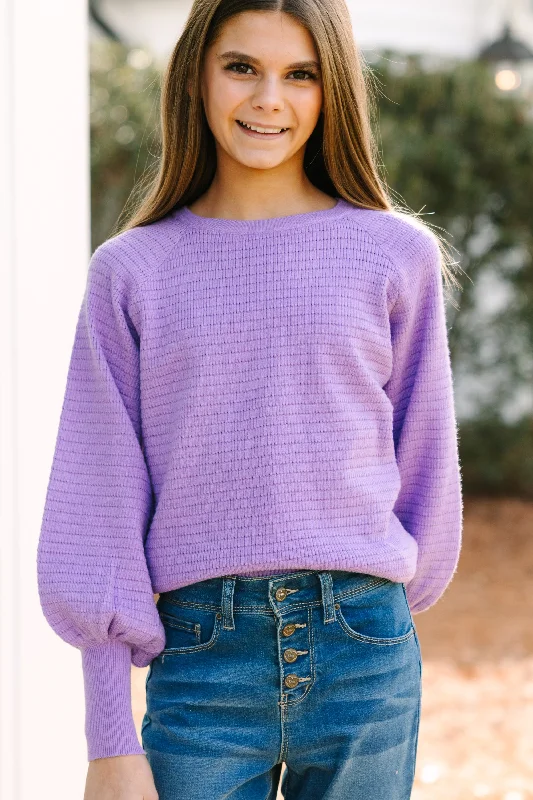 Girls: In The Works Lavender Purple SweaterColorblock Knit Tops