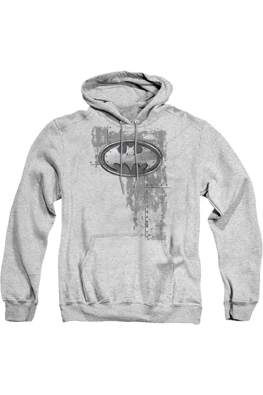 Hiking HoodiesBatman Rivited Metal Logo Adult Pull Over Hoodie / Hooded Sweatshirt