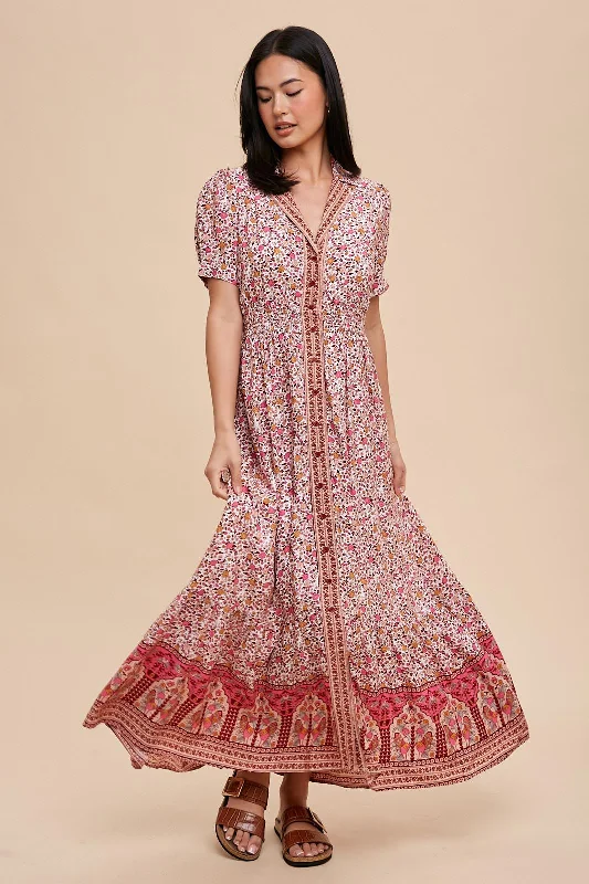 Rain DressPink Floral Button Up Midi Dress