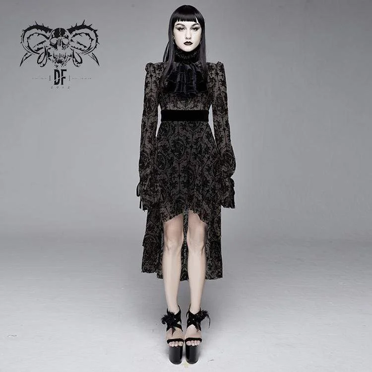 Women's Goth Floral Lace Long Sleeved Dresses