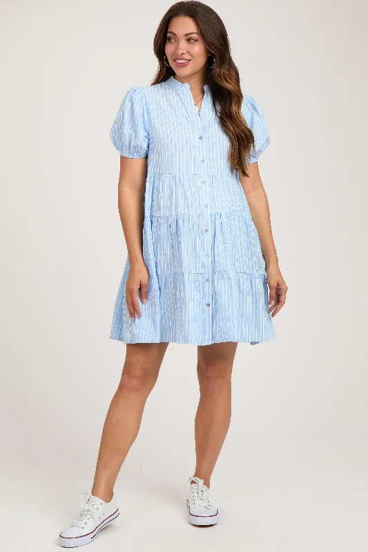 Floral DressBlue Striped Button Down Tiered Maternity Dress