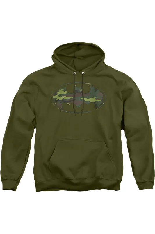 Linen Blend SweatshirtsBatman Distressed Camo Shield Adult Pull Over Hoodie / Hooded Sweatshirt