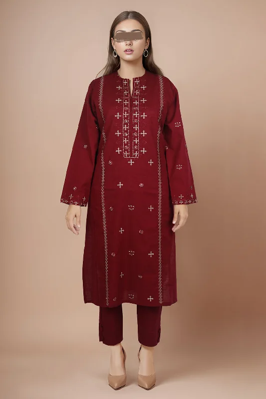 Solid+Embroidered Khaddar Stitched 2 Piece (Shirt/Trouser)