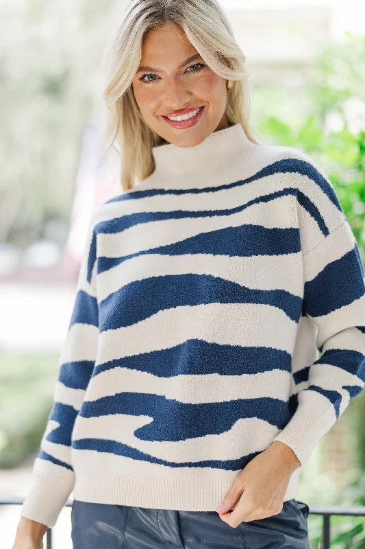 What You Love Cream & Navy Tiger SweaterHunting Knit Tops