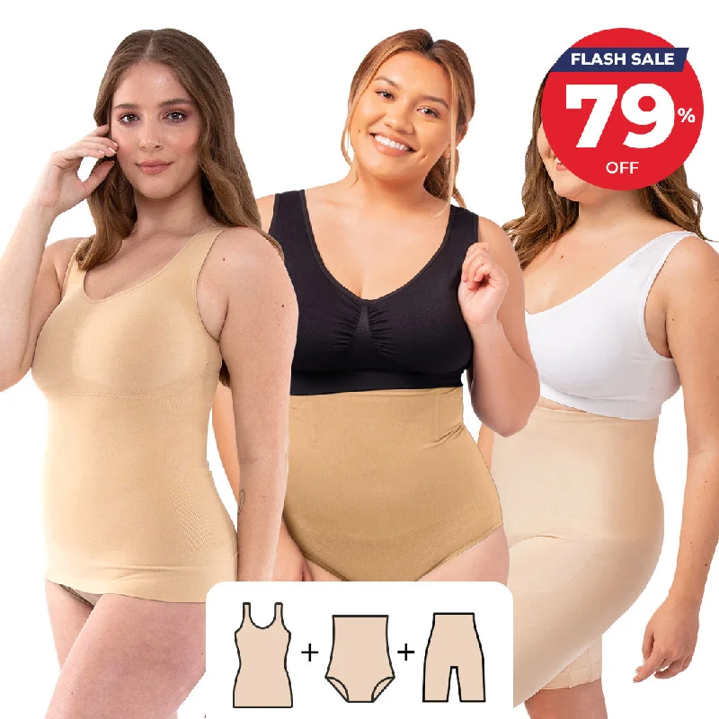 Cropped PantsBundle: Cami Shaper 3 in 1 + Shaping Panty + Shaping Shorts - Beige