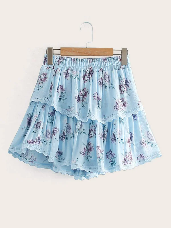 Floral Print Tiered Layer SkirtCocktail Skirt