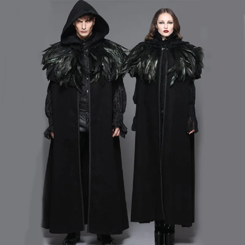 Logo HoodiesMen's/Women's Goth Hooded Long Cloak With Feathered Collar