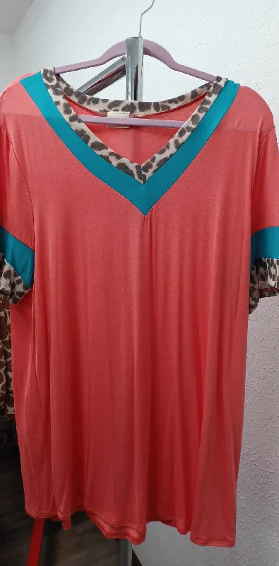 Gym ShirtsCoral Teal Leopard Shirt Top