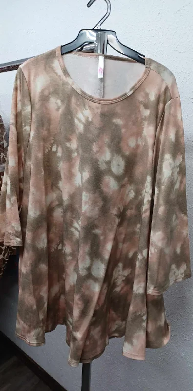 Asymmetrical ShirtsPink Brown Beige Tie Dye Shirt Top