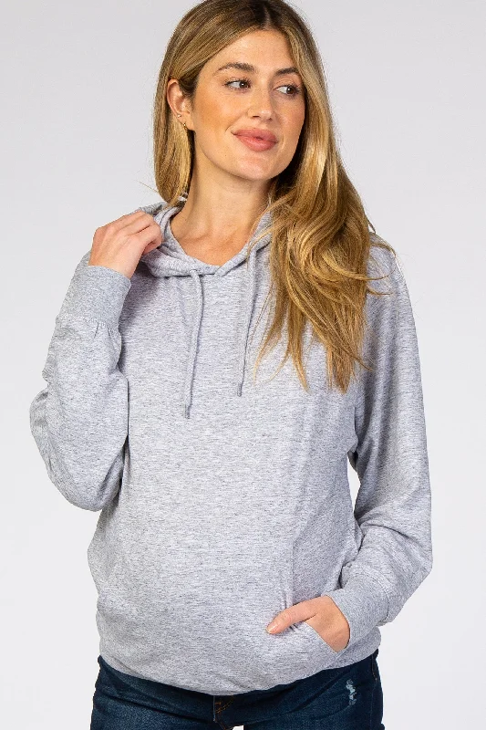 Metallic HoodiesHeather Grey Basic Hooded Maternity Sweatshirt