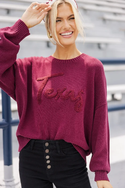 It's A Win Maroon Texas Script SweaterCultural Knit Tops