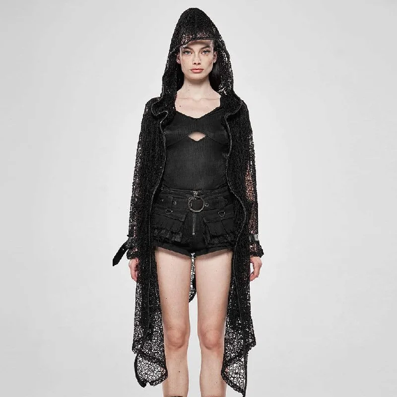 Painted HoodiesWomen's Goth Net Irregular Hooded Coats