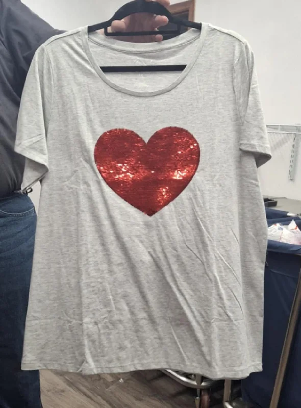 Glitter ShirtsGray Grey Red Sequin Heart Shirt Top