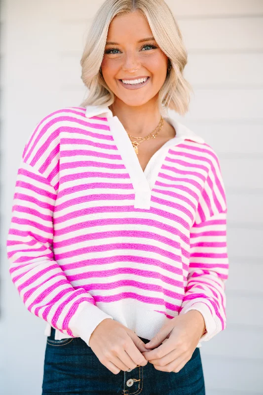 Looking At You Pink Striped SweaterOutdoor Knit Tops