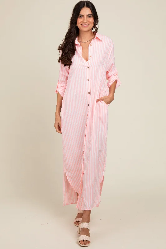 Lace DressPink Striped Button Down Maxi Dress