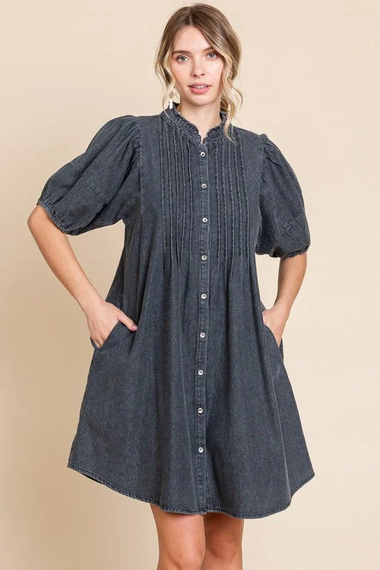 Denim DressBlack Button Down Puff Sleeve Dress