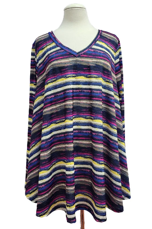 Festival ShirtsNavy Fuschia Yellow Stripe Shirt Top