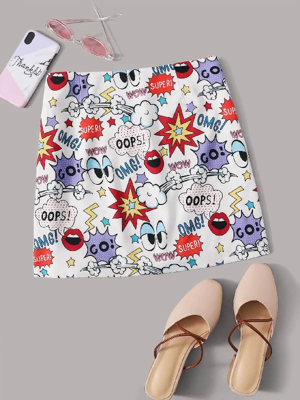 Cartoon Print A-line SkirtWrap-around Skirt