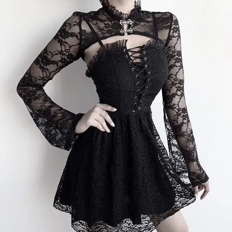 Women's Gothic Long Sleeved Sheer Floral Lace Capes