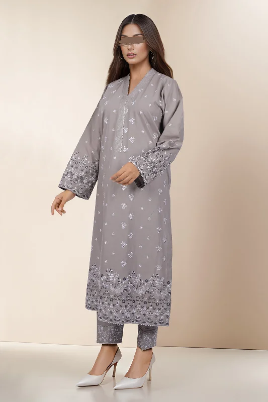 Solid Embroidered Cotton Stitched 2 Piece (Shirt/Trouser)