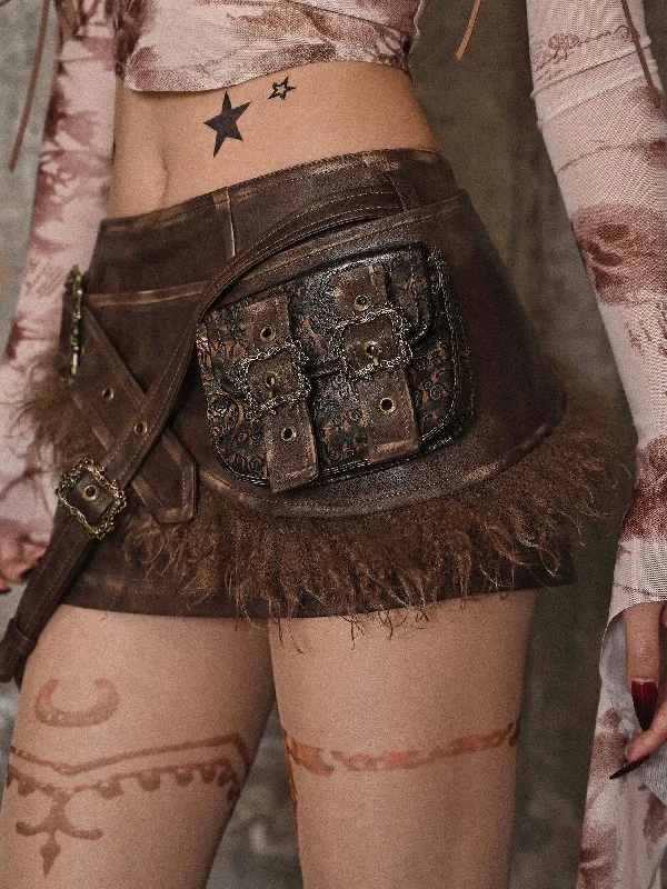 [Blood Supply] Vintage Punk Leather Mini SkirtHigh-low Skirt