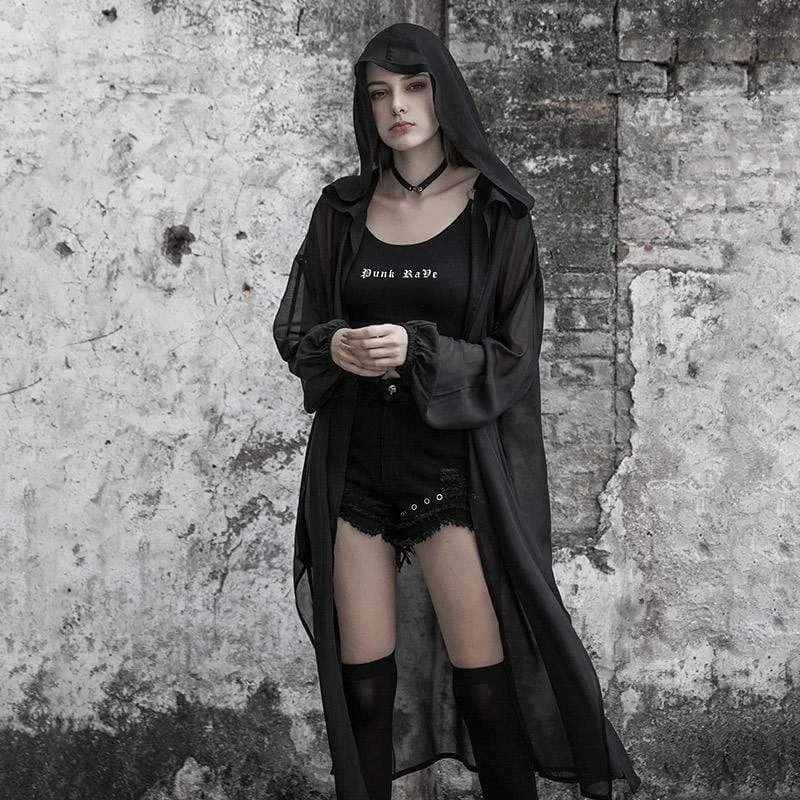 Sherpa-Lined HoodiesWomen's Goth Embroidery Long Coat With Witchy Hood