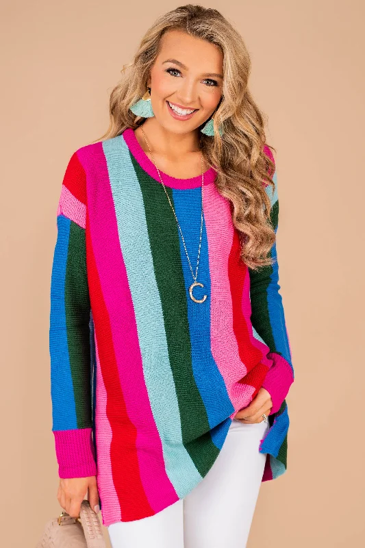 Want To Be Seen Magenta Purple Striped SweaterLayered Knit Tops