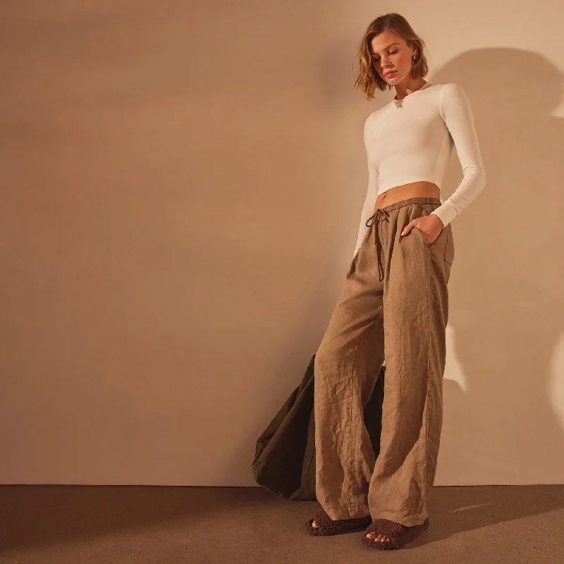 Biker PantsWide Leg Relaxed Linen Pant - Cashew Pigment