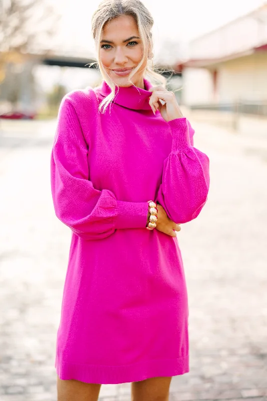 Wherever You Go Pink Turtleneck Sweater DressZippered Knit Tops