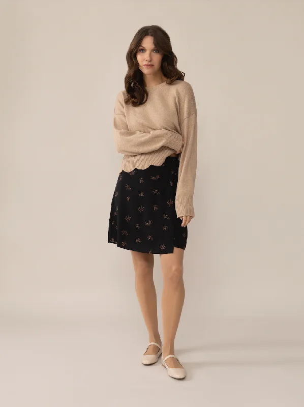 Naomi Foliage Wrap Skirt in BlackMidi Skirt