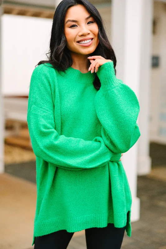 As It Happens Kelly Green Bubble Sleeve SweaterLogo Knit Tops