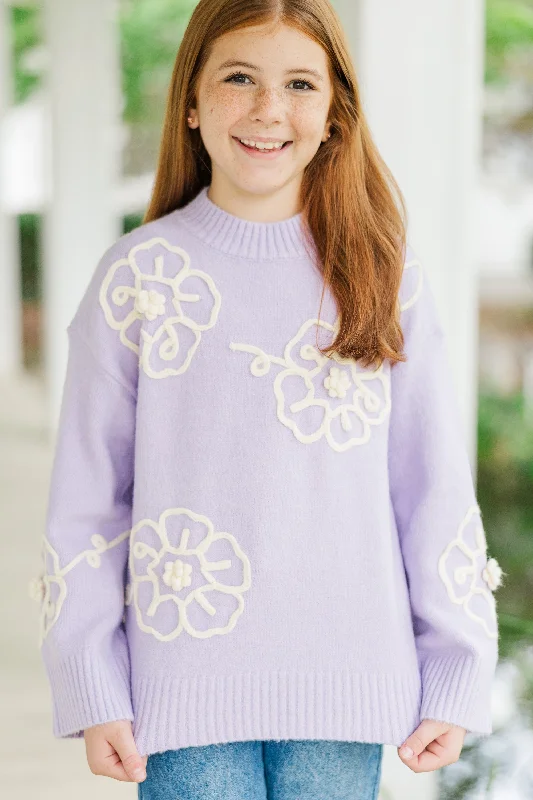 Girls: Keep You Close Lavender Purple Floral SweaterPlush Knit Tops