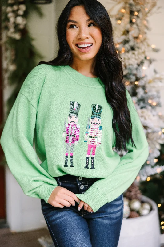 Nutcracker Fun Green Embroidered Sequin SweaterWool Knit Tops