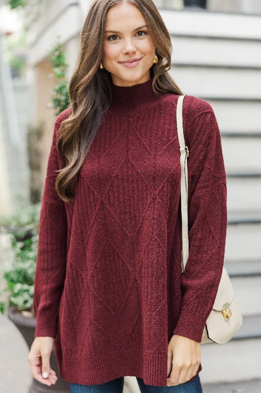 Walk The Walk Burgundy SweaterOff-Shoulder Knit Tops