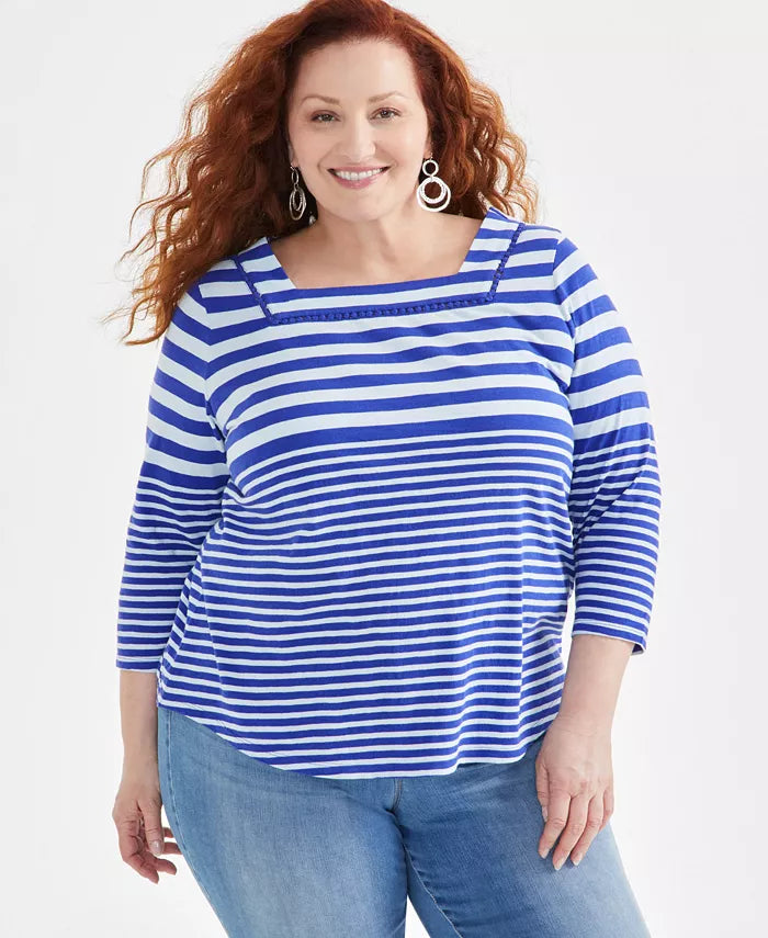 Casual ShirtsBlue Stripe Square Neck Shirt Top