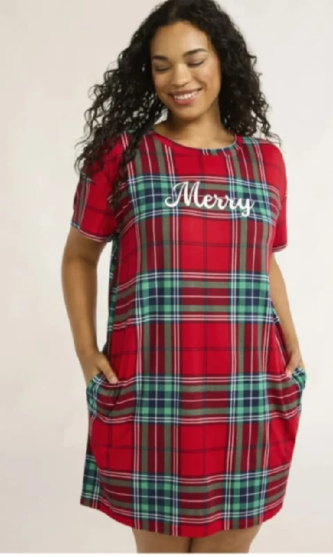 Layered ShirtsRed Green Plaid Holiday Merry Nightgown Sleepshirt