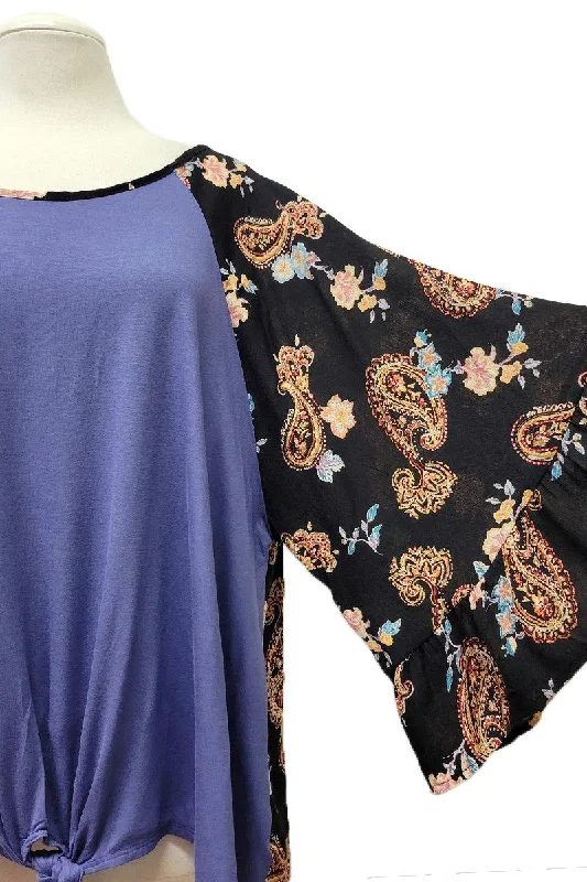 Sequined ShirtsBlue Shirt Top with Gorgeous Black Paisley Sleeves