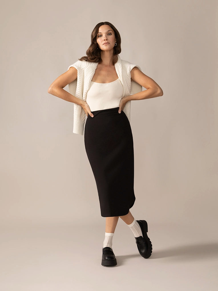 Slip-On Ease Knit Jogger Skirt in BlackPencil Skirt