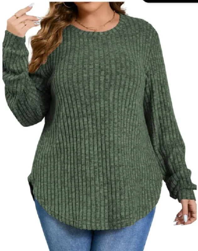 Athletic ShirtsGreen Ribbed Shirt Top Tunic