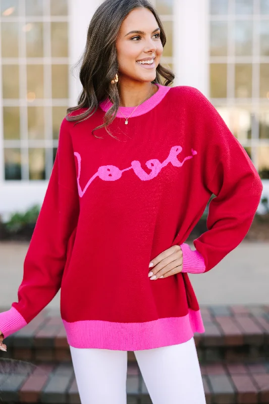 All The Love Red Graphic SweaterLounge Knit Tops