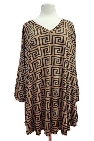 Dress ShirtsBeige Black Design Shirt Top w V Neck