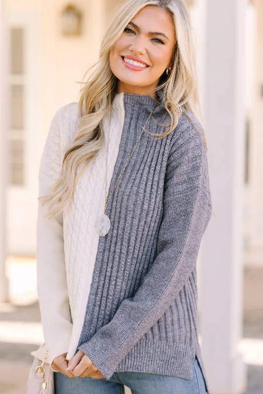 In A Dream Heather Gray Colorblock SweaterSheer Knit Tops