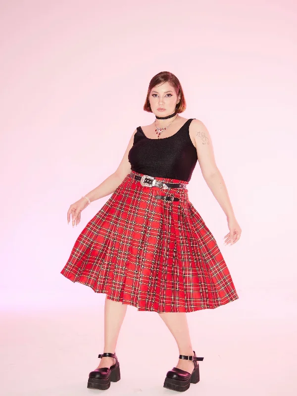 [Curve Beauty] Red Punk Plaid SkirtSarong