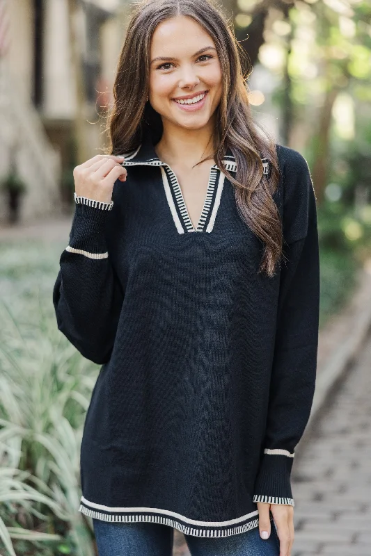 Take It Easy Black Contrast SweaterWinter Knit Tops