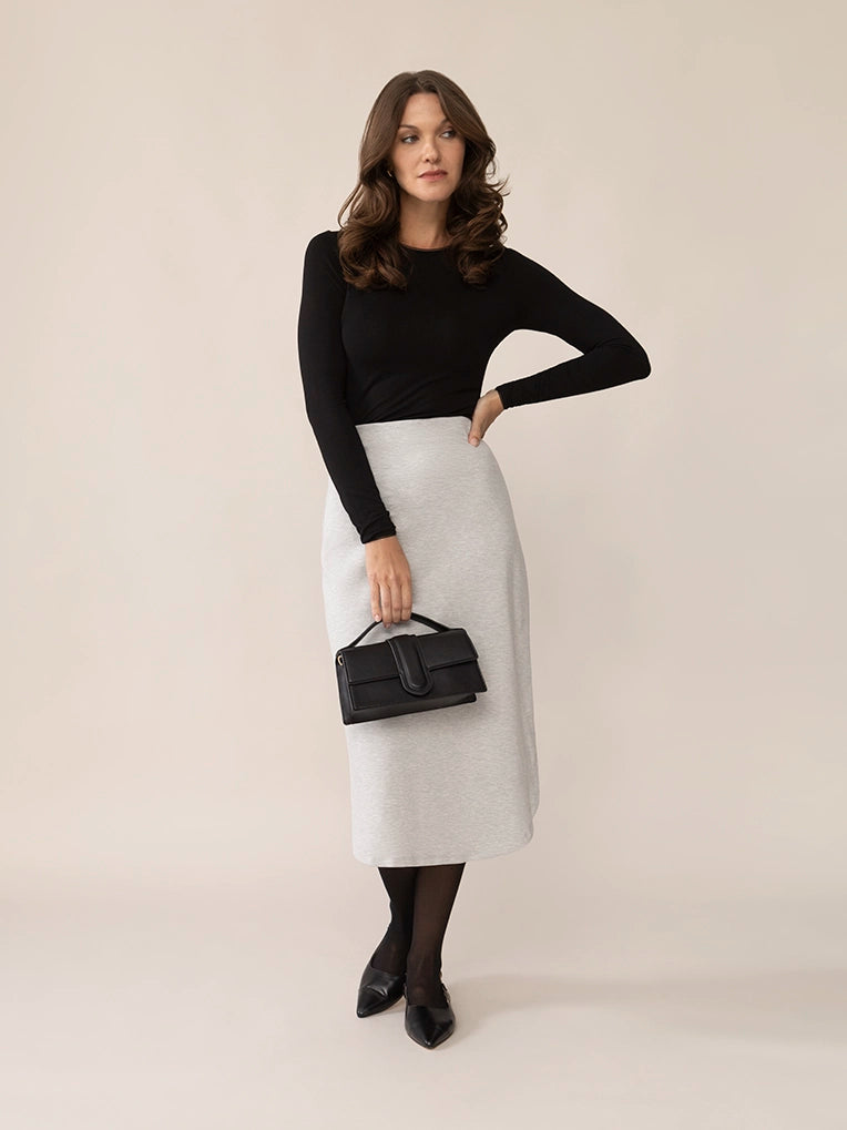 Slip-On Ease Knit Jogger Skirt in Heather GreyA-line Skirt