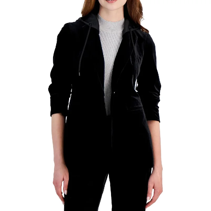 Workout SweatshirtsWomens Hooded Velvet One-Button Blazer