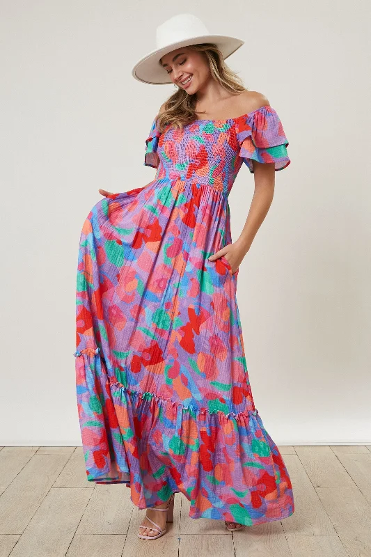 Slit DressPink Smocked Ruffle Sleeve Maxi Dress