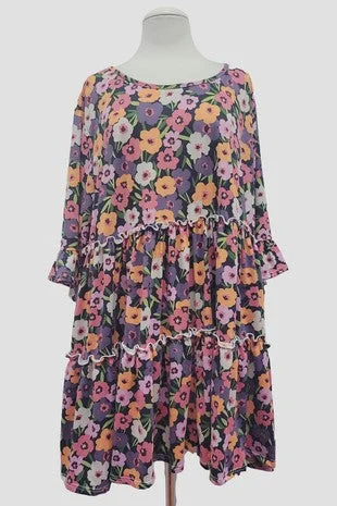 Satin ShirtsPink Purple Orange Floral Tier Shirt Top Tunic