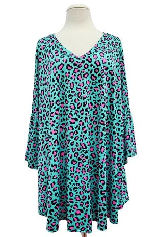 Sequined ShirtsJade Pink Leopard V Neck Shirt Top